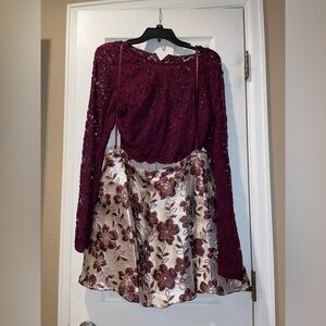 Maroon two set prom dress